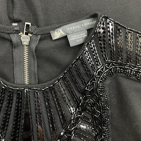 Armani Exchange 3/4 Sleeve Embellished Fitted Mini Dress Black Size XS - Picture 8 of 9